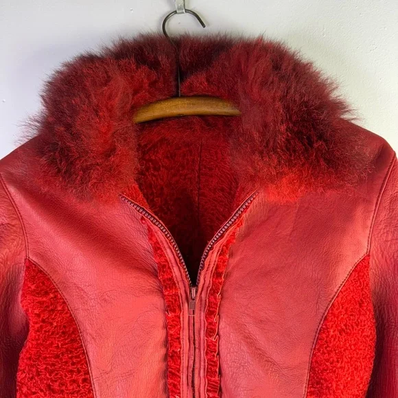 Vintage Pellacci European Sheepskin shearling faux fur fluffy sleeves jacket L